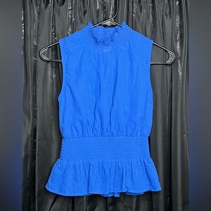 Japna Cobalt Blue Smocked Sleeveless Blouse XS